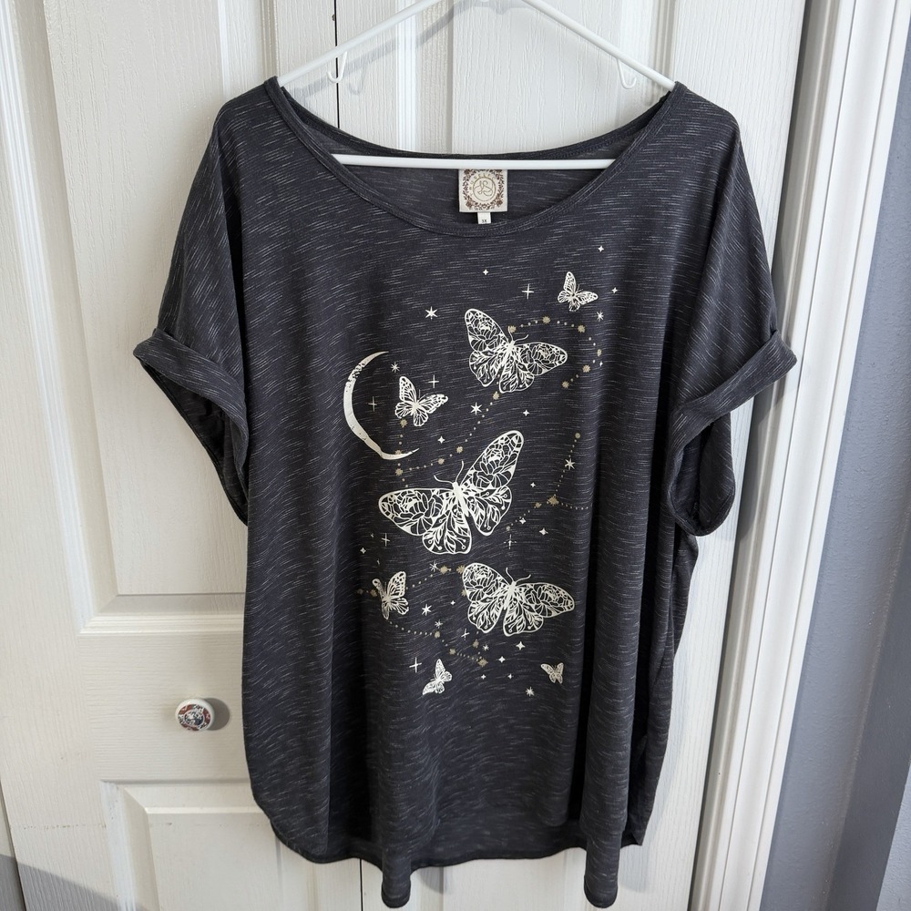 Truself Butterfly Moon Celestial Graphic Short Sleeve Women's Size 3X Travel